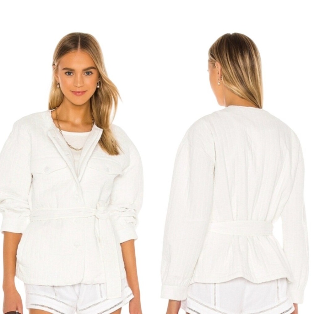 Tularosa Rowen Cotton White Quilted Button Front Jacket with Belt Fashion